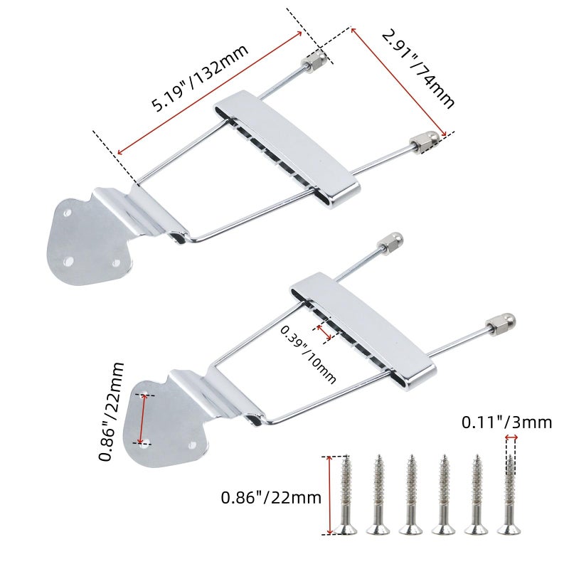 FarBoat 6-String Trapeze Tailpiece Bridge Metal Replacement Accessories for LP Jazz Archtop Guitar with Screws (Silver) - Image 2